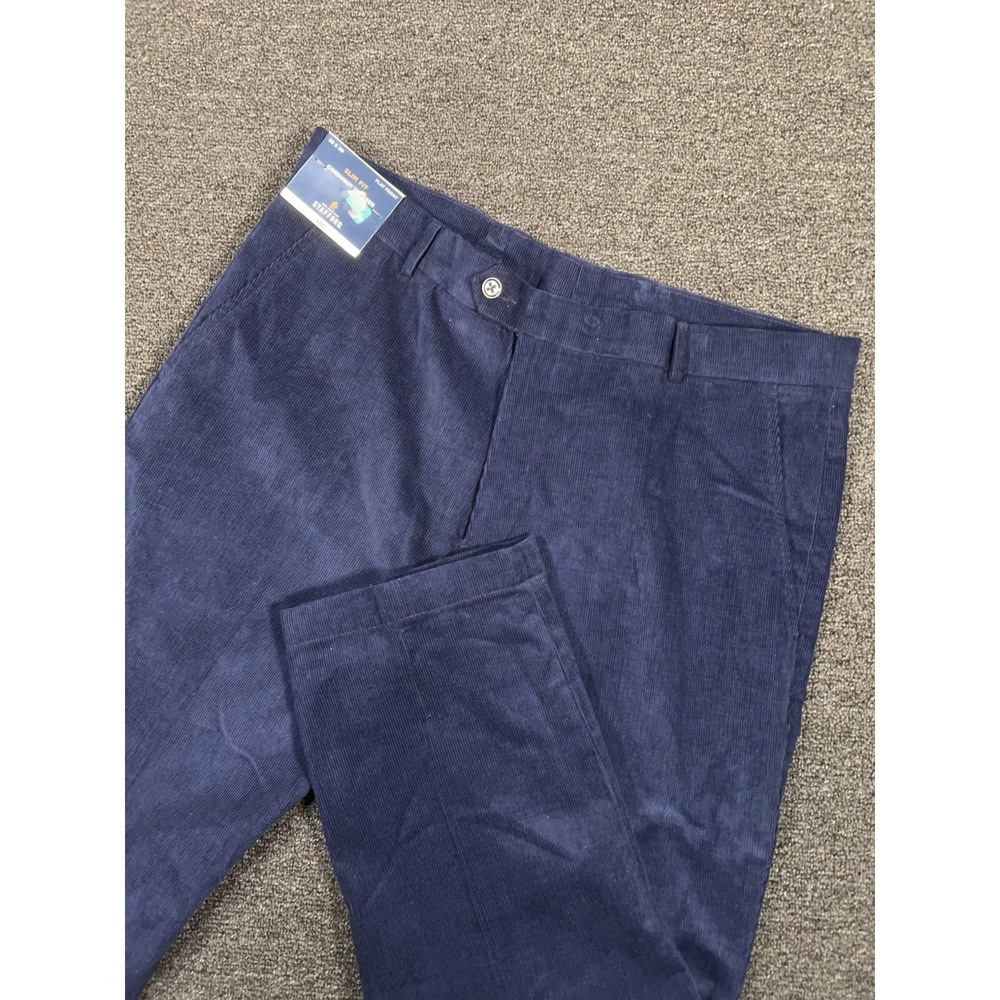 New Stafford Pants Men's 38x30 Navy Blue Slim‎ Fit Corduroy Trouser Cotton Dress